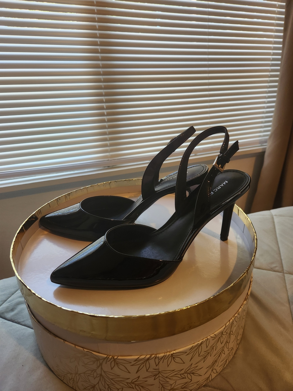 Marc Fisher Black Patent Pointed-Toe Slingback Heels
